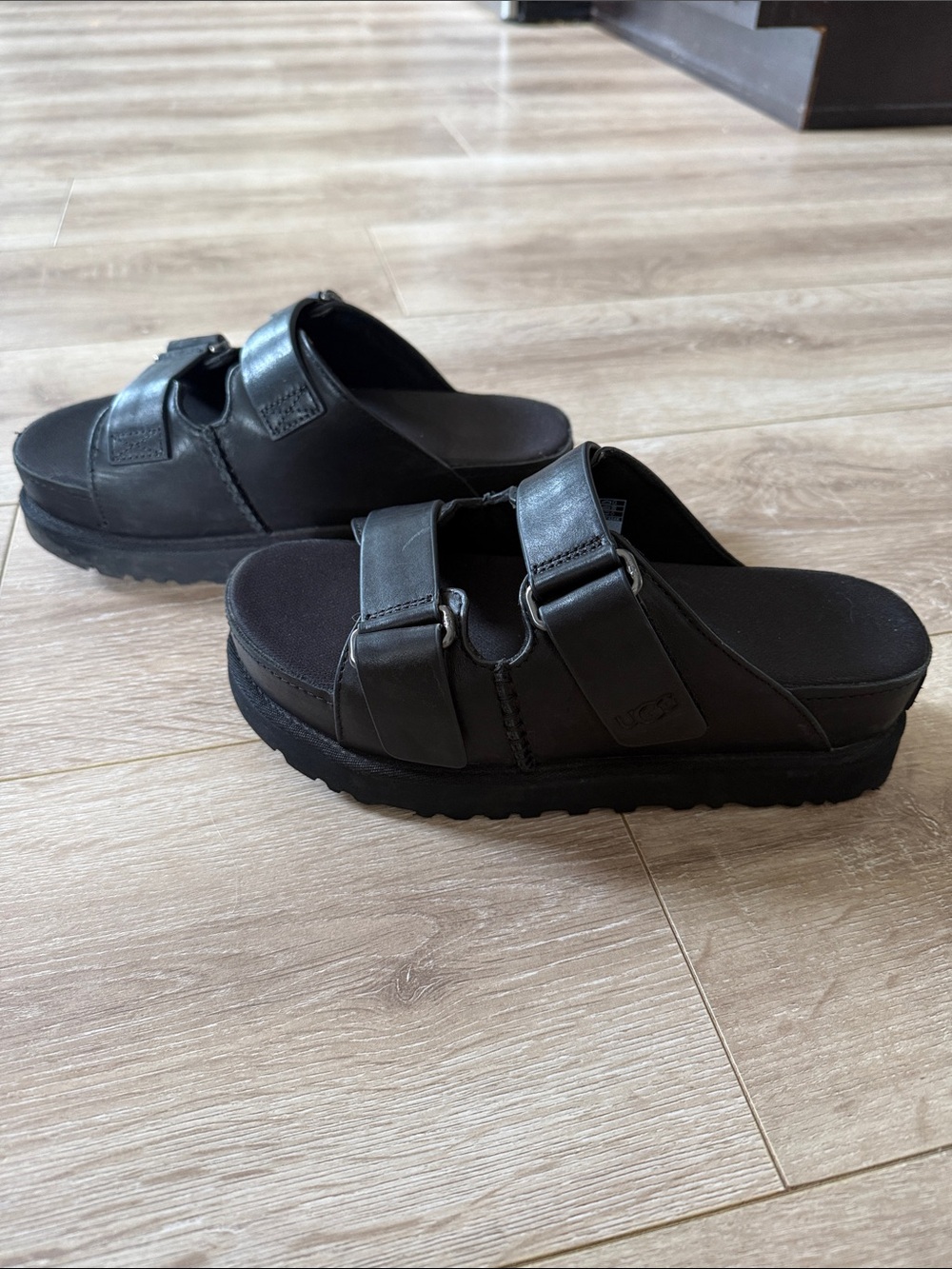 UGG Black Double-Strap Slide Mules